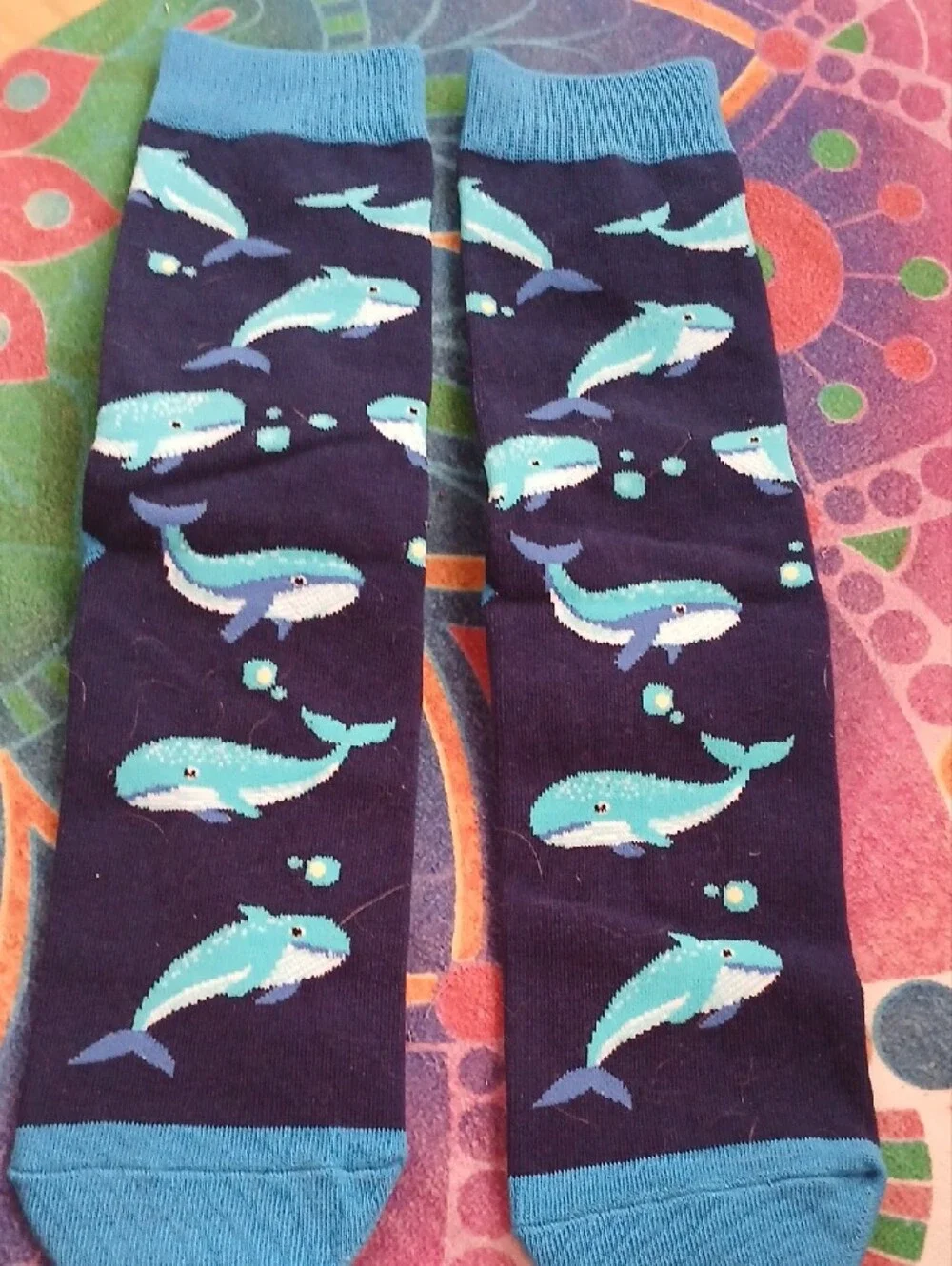 Navy & Aqua Whale Crew Socks - 